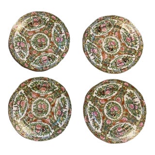 Vintage Rose Medallion Chinese Export Plates- Set of 4 For Sale
