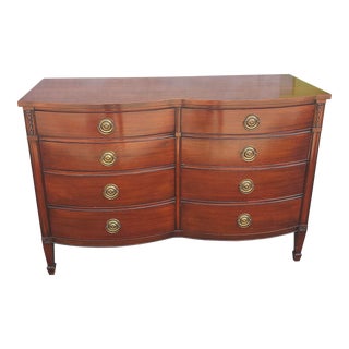 Drexel Mid Century Federal Style Serpentine Mahogany Double Dresser With Protective Glass Top For Sale