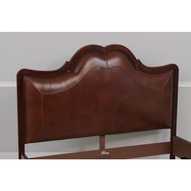 1990s Baker Queen Size Leather Panel Bed For Sale - Image 5 of 15