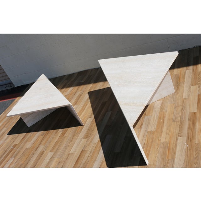 1970s Italian Travertine Triangular Two-Piece Coffee Table For Sale - Image 13 of 18