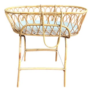 Vintage Rattan Cradle, 1960s For Sale