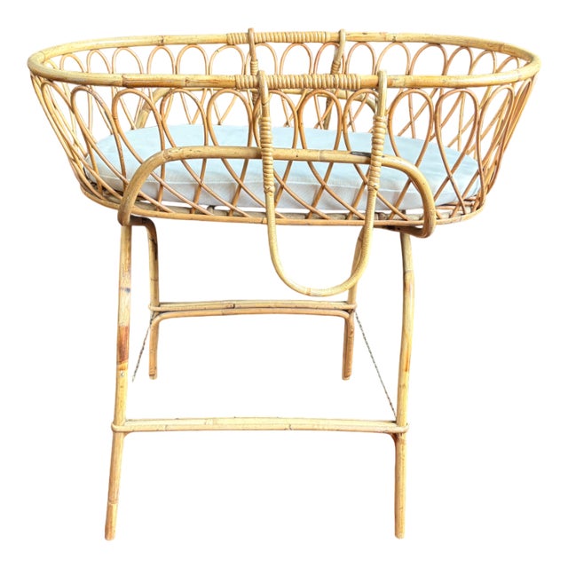 Vintage Rattan Cradle, 1960s For Sale