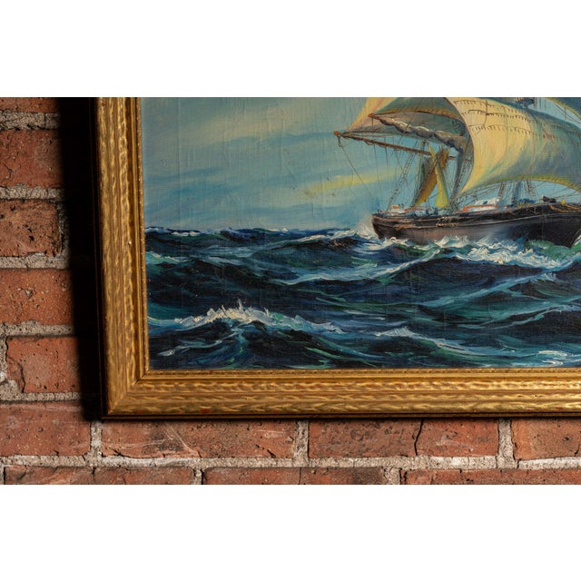 Early 20th Century Painting of Ship at Sea, Daytime - Oil on Canvas, Framed For Sale In Chicago - Image 6 of 7