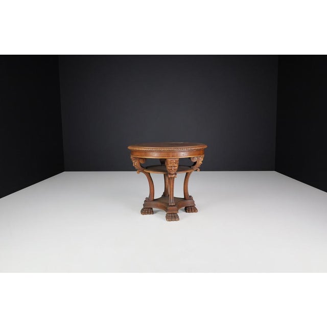 Neoclassical Italian Round Walnut Center Table with Carved Figural Legs, 1920s For Sale - Image 3 of 9