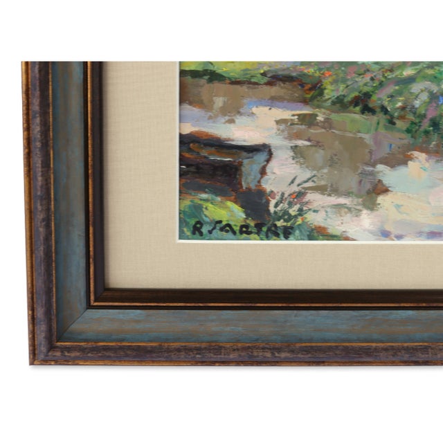 Antique French Rural Farmhouse & Canal Painting For Sale - Image 4 of 4