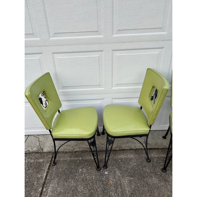 Late 20th Century Woodard Black Iron Lime Green Dining/Patio Chairs - Set of 4 For Sale - Image 11 of 12