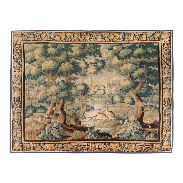 Large Antique Early 17th Century French Verdure Landscape Tapestry With Birds For Sale