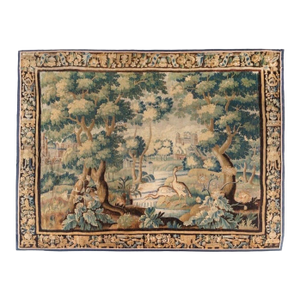 Large Antique Early 17th Century French Verdure Landscape Tapestry With Birds
