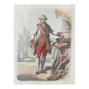 Antique French Politician Hand Colored Engraving