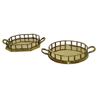 Brass Faux Bamboo Trays - A Pair For Sale