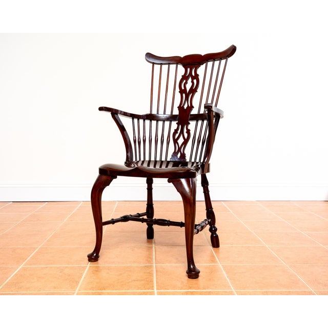 Hollywood Regency Antique Georgian Revival Victorian Windsor Chair Thames Valley in Mahogany, 1890 For Sale - Image 3 of 18