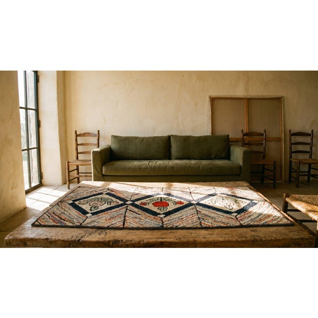 1930s Camel Geometric Folk Art Antique American Hooked Rug 2' 0'' X 3' 10'' Woven Wool Carpet For Sale - Image 11 of 13