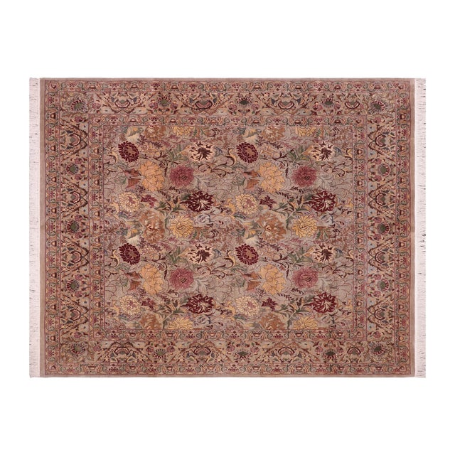 Gray Shabby Chic Floral Square 1990's Pak-Persian Gray/Gray Wool Rug - 7'11'' X 8'1'' For Sale - Image 8 of 9