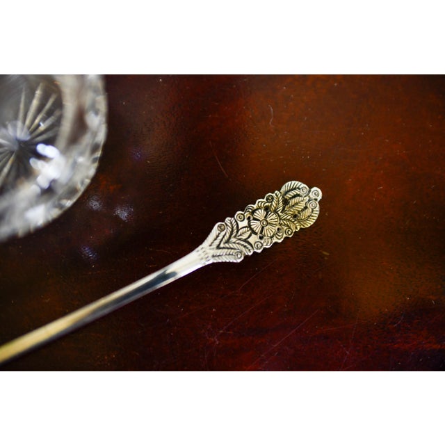 Gustavian (Swedish) Vintage Arias Peru Sterling Silver Sugar or Condiment Spoon, Floral Repousse, 6.5 Inch For Sale - Image 3 of 15