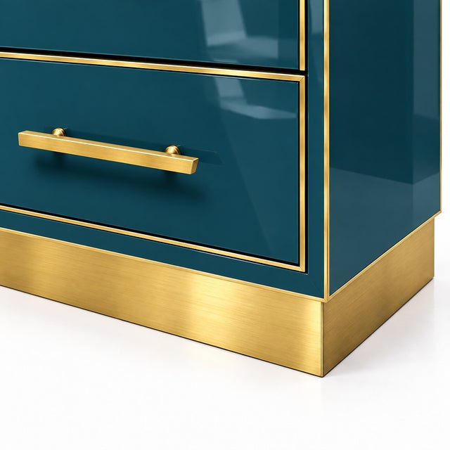 Not Yet Made - Made To Order Petrol Blue Murano Glass Nightstands on Brass Plinth from Justfurnituress SRL, Set of 2 For Sale - Image 5 of 9