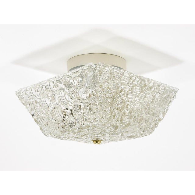 1950s Square Brass & Textured Glass Ceiling Light attributed to J. T. Kalmar for Kalmar, 1950s For Sale - Image 5 of 18