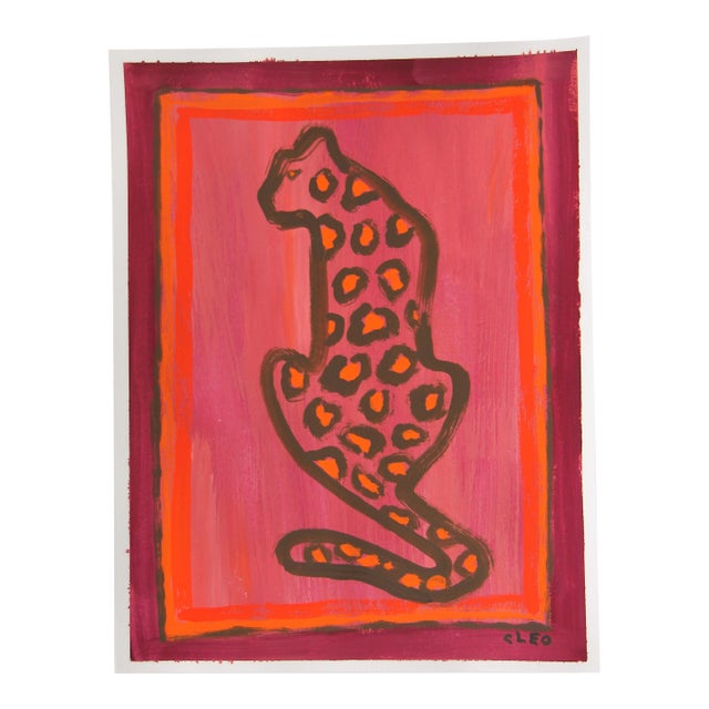 Spotted Leopard Expressionism Abstract Minimalism Burgundy Orange Sepia Borders Original Painting Cleo Plowden For Sale