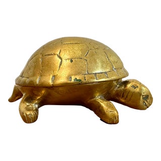 English Brass Turtle Hinged Shell Trinket Box For Sale