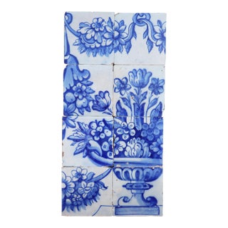Tile Mural Panel Depicting a Vase With Rocaille Flowers, Portuguese, 18th Century For Sale