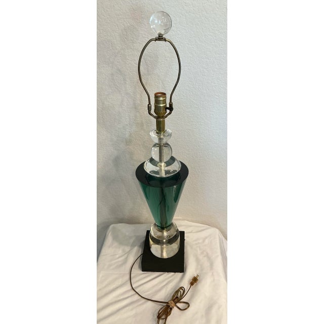 1970s Van Teal Mid-Century Modern Green, Black & Gold Lucite Table Lamp For Sale - Image 11 of 12