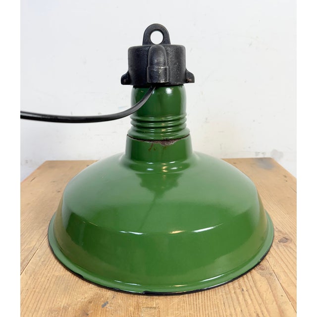 Industrial Green Enamel Factory Pendant Lamp, 1960s For Sale - Image 11 of 18