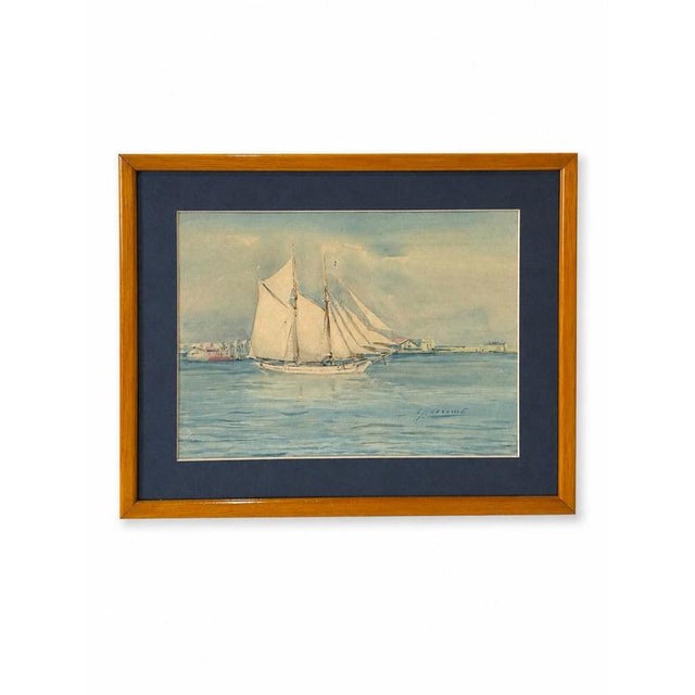 Seascape with Boat, 1920s, Watercolor For Sale - Image 6 of 6
