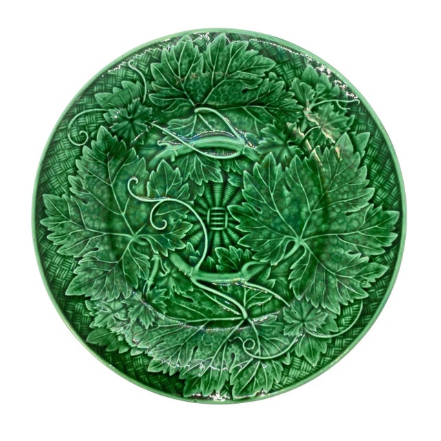 19th Century Wedgwood Majolica Green Glazed Basket Weave Plate, English, Dated 1894 For Sale - Image 5 of 5