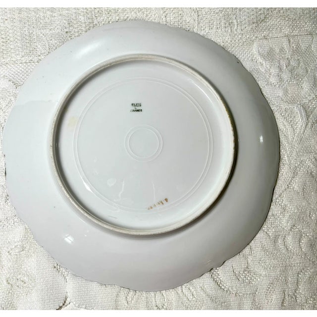 Limoges, France 1920s Limoges Elite France “s. Keiner” Hand Painted Plate - Cobalt Blue Band, Gold Monogram Center, Pearlescent Finish on Rim, Scalloped For Sale - Image 4 of 8