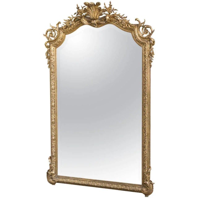 Large 19th Century French Baroque Style Carved Giltwood Beveled Mirror For Sale - Image 11 of 11