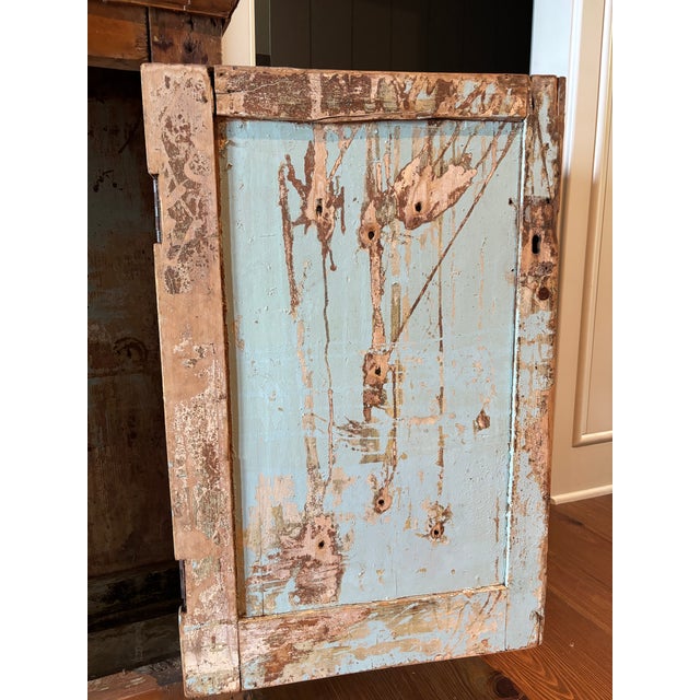 19th Century Primitive French Pine Hanging Cabinet, Original Painted Interior For Sale - Image 4 of 16