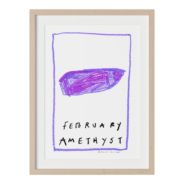 February Amethyst Birthstone Print by Tatiana Alida in Tan Frame For Sale
