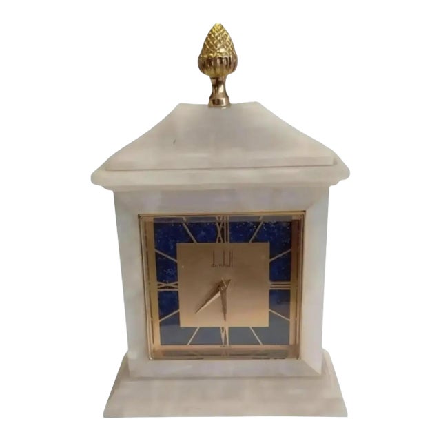 1930s Dunhill Art Deco Marble and Lapis Lazuli Mantel Clock For Sale