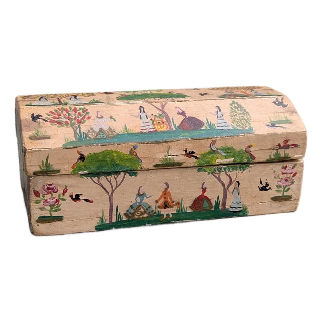 1950s Salvador Corona Signed Folk Art Painted Wood Dome Box Mexican-American Artist For Sale