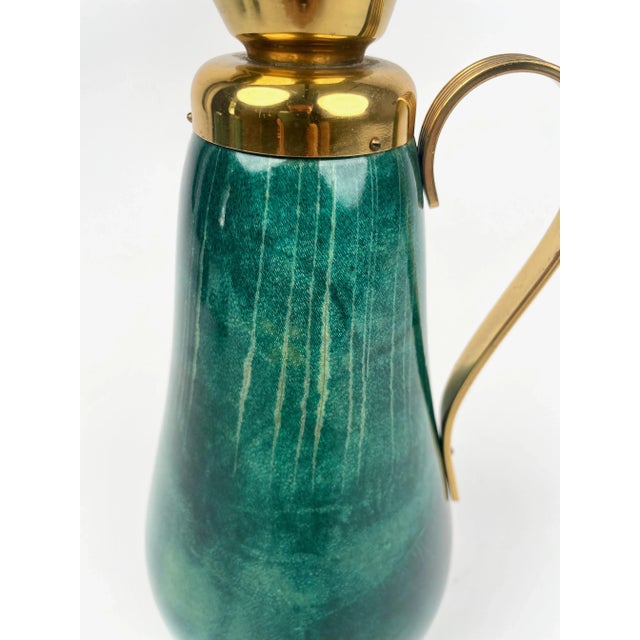 Gold Green Goatskin & Brass Barware Set attributed to Aldo Tura for Macabo, Italy, 1960s, Set of 3 For Sale - Image 8 of 13
