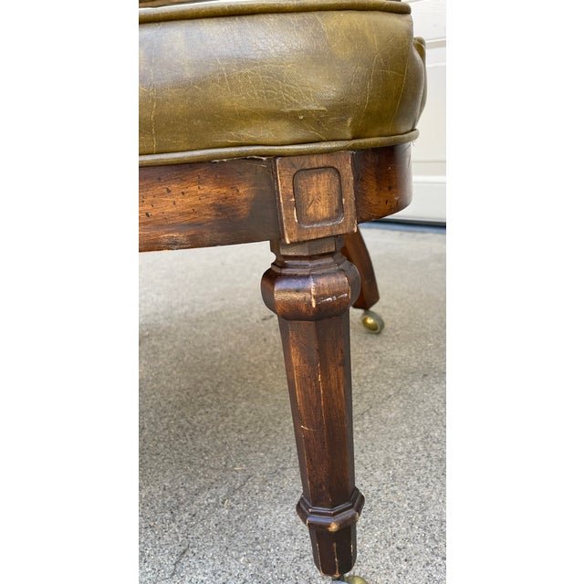 Set of Four Vintage Lewittes Tufted Sage Vinyl Club/Conference Chairs With Brass Casters For Sale - Image 16 of 17