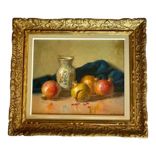 1950s Painting Still Life With Pomegranates Oil on Canvas Sign Domingo Francesco Spain For Sale