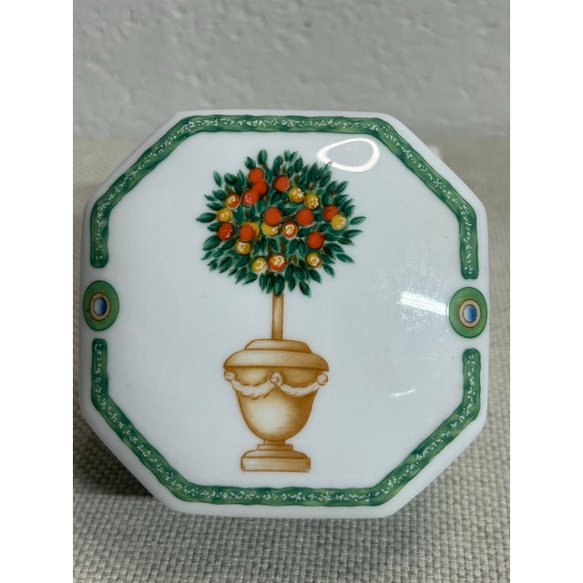 Philippe Deshoulières Limoges France "Jardin Royal" Octagonal Topiary Trinket Box For Sale - Image 9 of 9