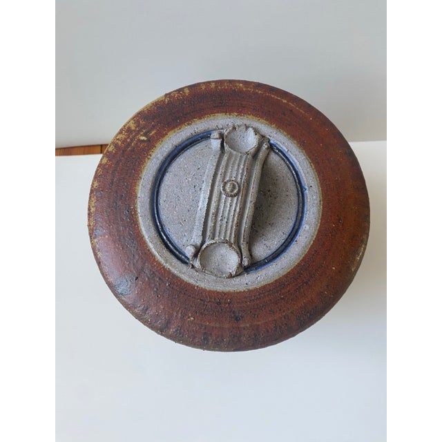 Rustic Striped Stoneware Canister Hand Crafted by Susan Maslowski For Sale - Image 9 of 12