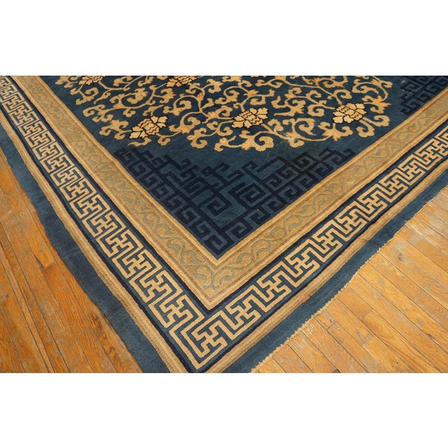 Gorgeous Royal Blue Background With Camel Border in a Medallion Pattern Antique Chinese Peking Rug For Sale In New York - Image 6 of 6