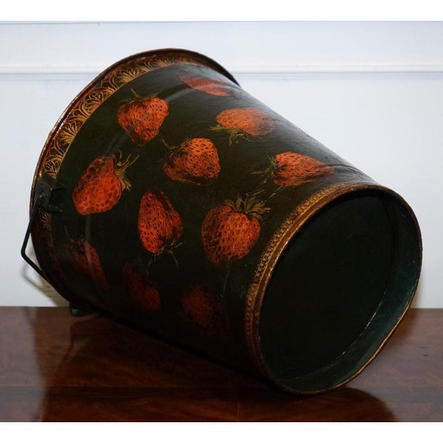Vintage Metal Traditional Decoupage Ice Bucket with Strawberry Decorations For Sale - Image 12 of 16