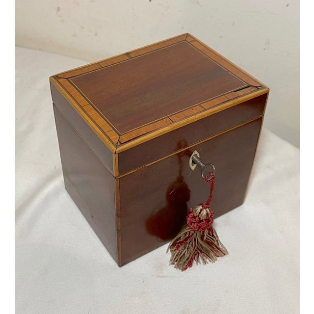 Antique 19th Century Handmade Wood Marquetry Georgian Mahogany Tea Caddy Box For Sale - Image 9 of 12