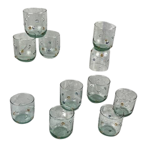 Set of 11 Mid-Century Hand-Blown Double Old Fashioned Glasses With Applied Prunts
