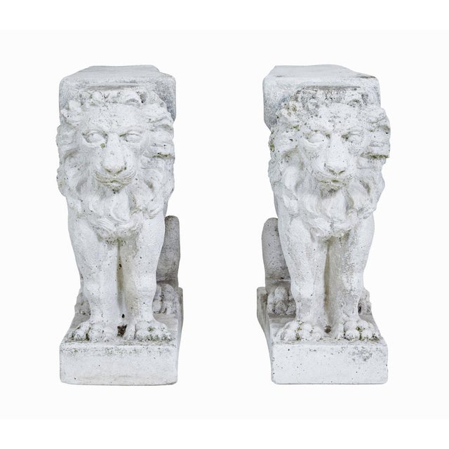 Vintage Stone Garden Lion Pedestals, 1920, Set of 2 For Sale - Image 10 of 10