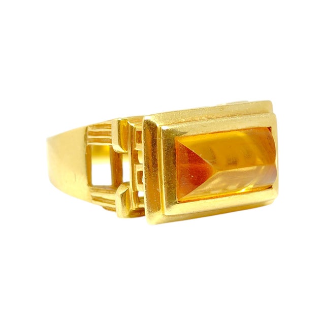 Contemporary Late 20th Century Finestra Greek Revival 18k Yellow Gold and Citrine Architectural Ring, Size 9.25 For Sale - Image 3 of 13
