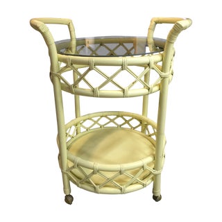 Vintage Cream Rattan Bar Cart For Sale