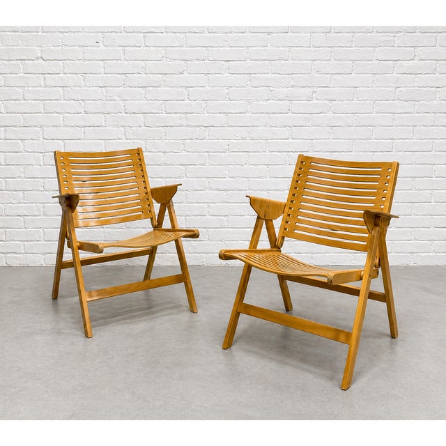Iconic Pair of vintage folding Rex Kralj armchairs chairs designed by Slovenian architect, Niko Kralj. Made of solid...