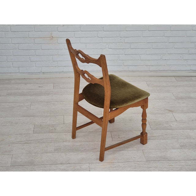 Danish Dining Chairs in Oak & Velour, 1970s, Set of 4 For Sale - Image 16 of 18