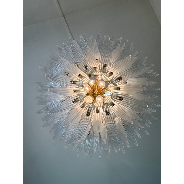 Mid-Century Modern Sputnik Murano Style Glass Palmetta Chandelier Clear and Green For Sale - Image 3 of 6