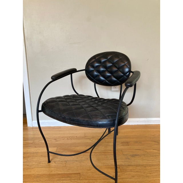 1980s Postmodern 1980s Wrought Iron Metal and Tufted Leather Armchair Italy For Sale - Image 5 of 12