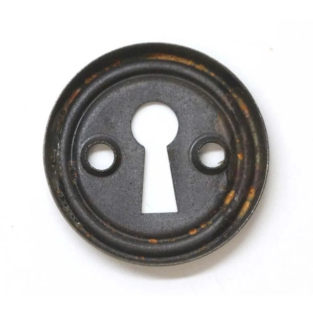 Set of 10 Vintage Circular 1.5 In. Brass Plated Steel Door Keyhole Covers For Sale - Image 6 of 6